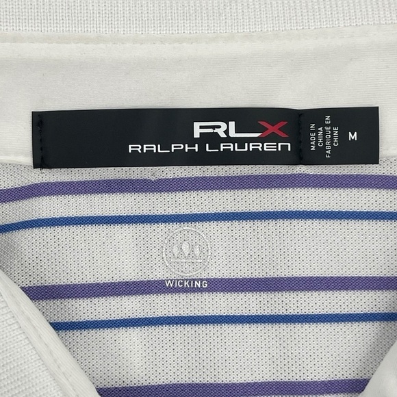 RLX Ralph Lauren Men’s Medium Performance Golf Polo Stripe White purple blue NWT - Picture 2 of 12